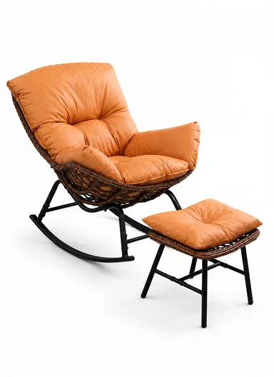 Rattan Rocking Chair with Footstool Lounge Set